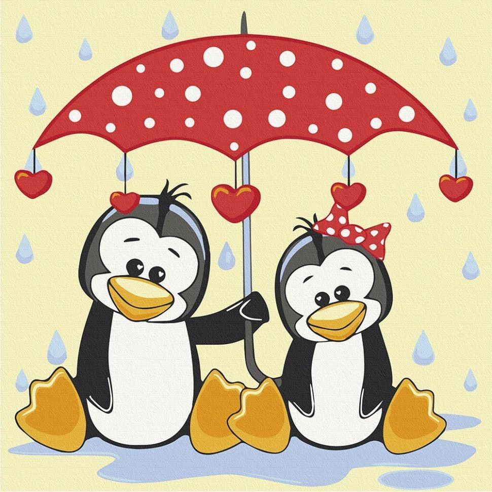 Art&Craft Картина по номерам.  Пингвины под зонтиком 30х30 см 15543-AC - зображення 1