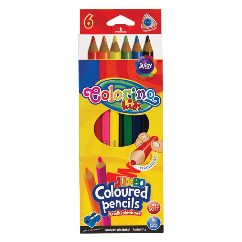 Colorino Карандаши цветные Jumbo 17.5 см с точилкой 6 цветов (15516PTR/1) - зображення 1