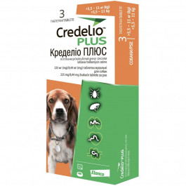 Elanco Таблетки від бліх, кліщів та гельмінтів Credelio Plus для собак 5.5 до 11 кг, 3 шт. (5420036941170)