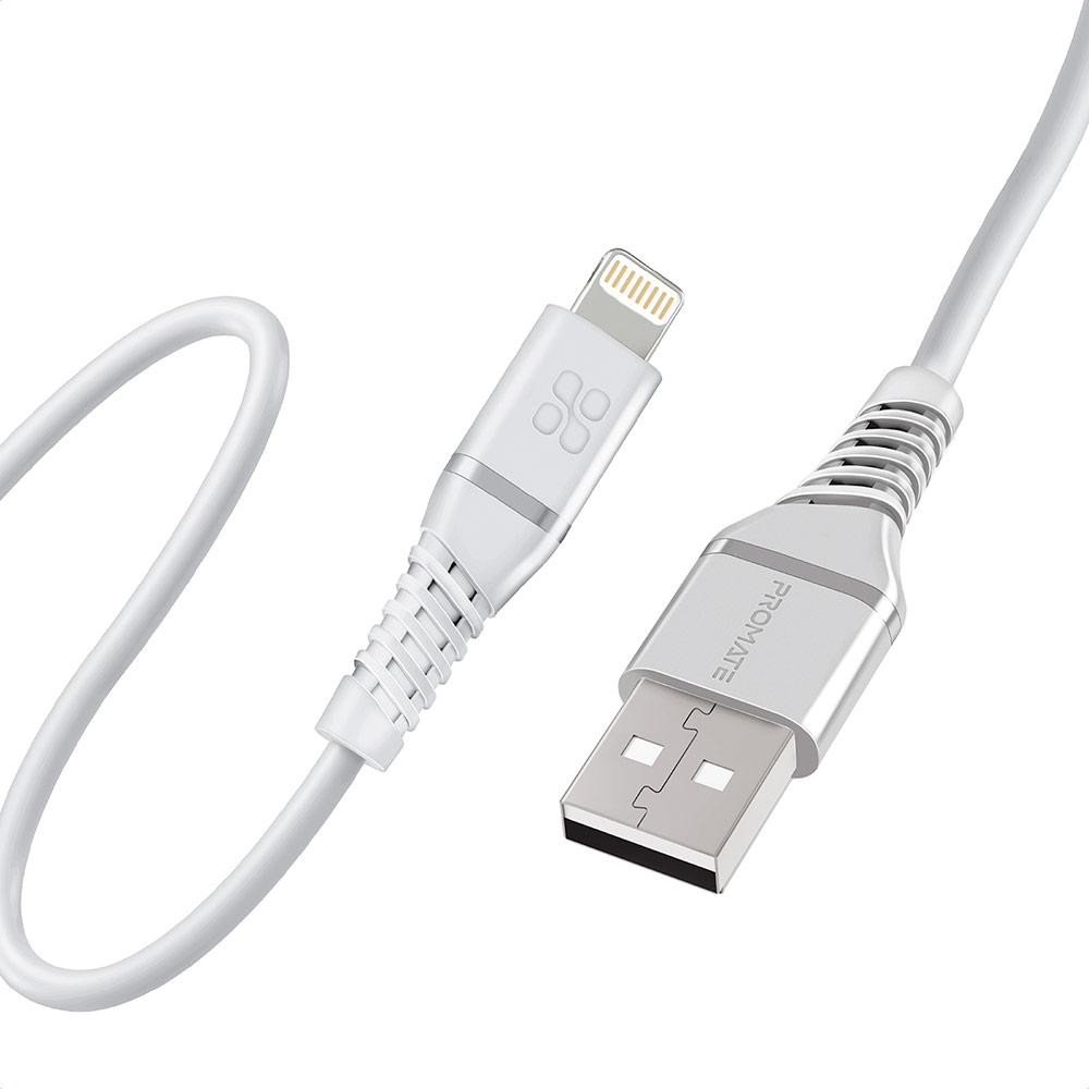Promate USB Type-A to Lightning 1.2m White (powerline-ai120.white) - зображення 1