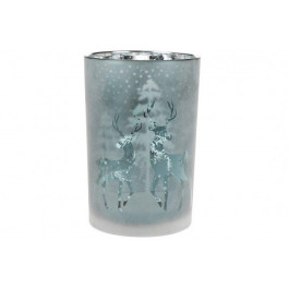 BonaDi Свічник скляний з малюнком Олені морозний синій 18 см  549-131