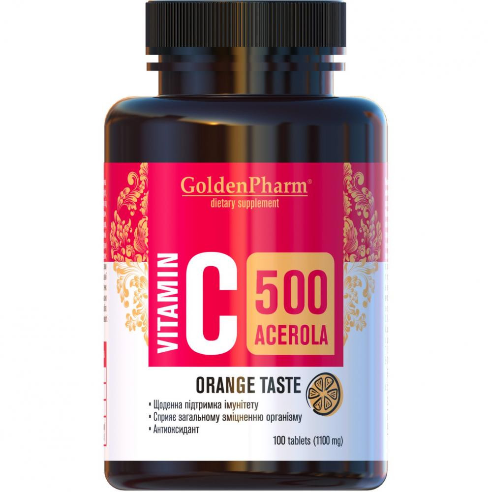 Golden Pharm Вітамін С  Ацерола зі смаком апельсину 1100 мг, 100 таблеток - зображення 1