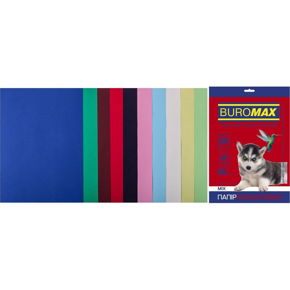 BuroMax А4, 80г/м2, DARK+PASTEL, 10 цветов, 20 листов (BM.27211120-99) - зображення 1