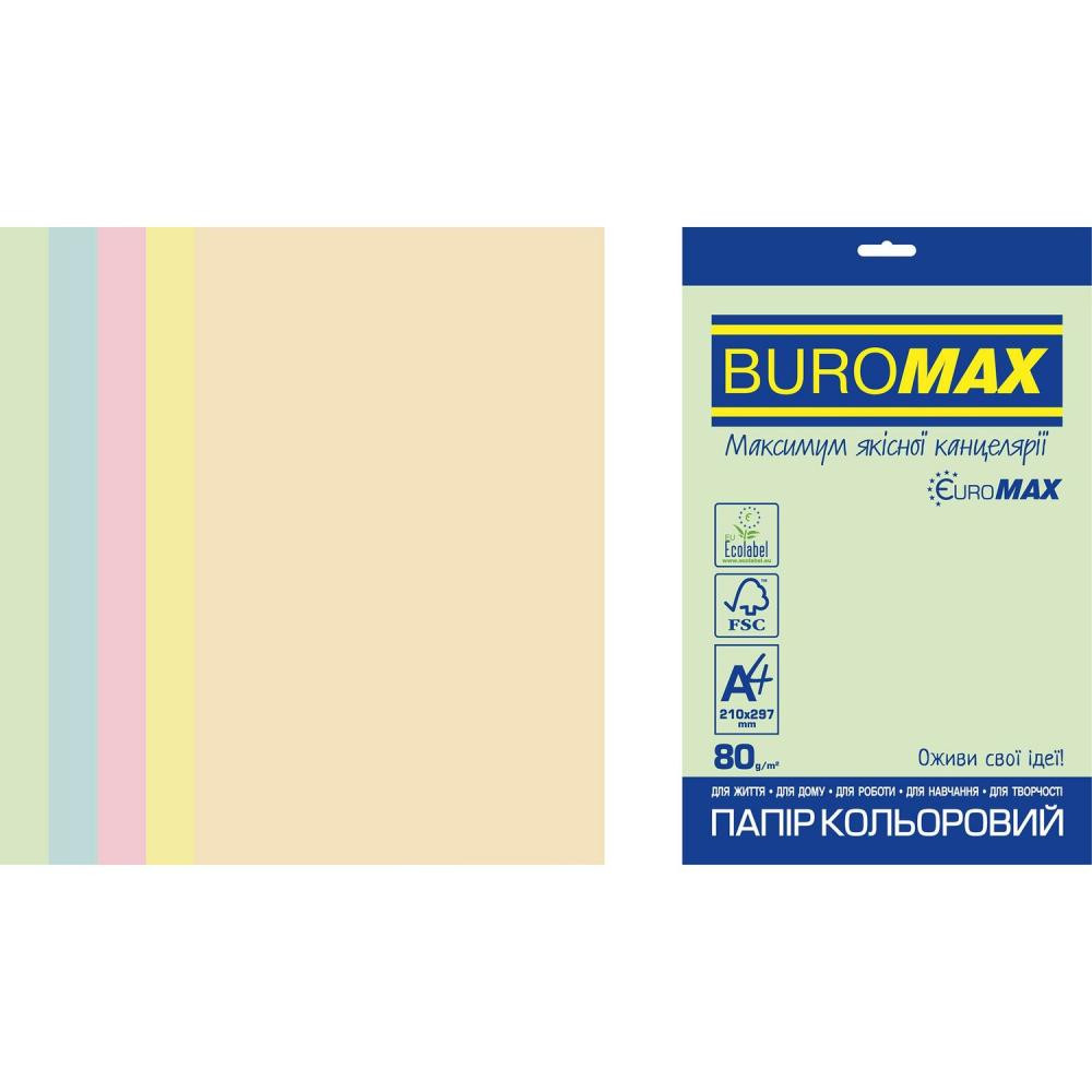 BuroMax Euromax А4, 80г/м2, PASTEL, 5цв., 20л. (BM.2721220E-99) - зображення 1