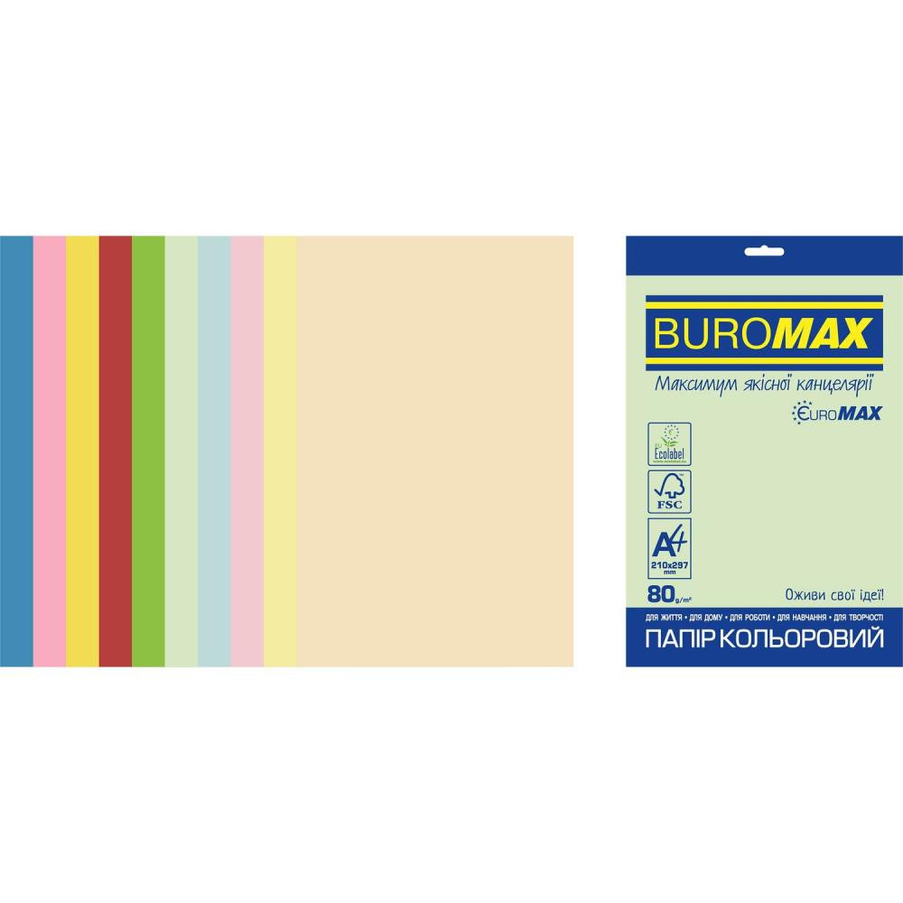 BuroMax Euromax А4, 80г/м2, PASTEL+INTENSIVE, 10цв., 20л. (BM.2721620E-99) - зображення 1