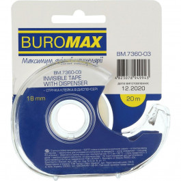 BuroMax Скотч канцелярский в диспенсере , 18 мм, 20 м, невидимый, 1 шт (BM.7360-03)