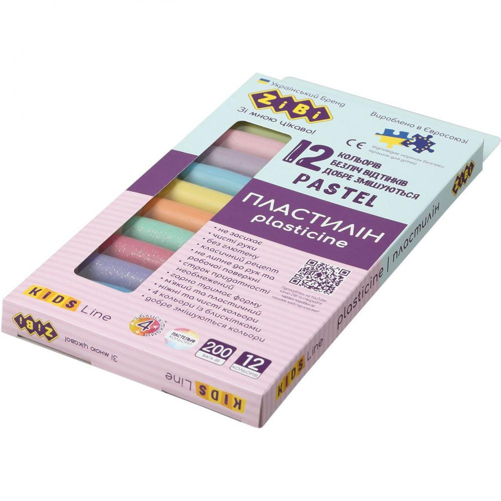 Zibi Пластилін  Pastel 12 кольорів 8 пастель + 4 глітери 200 г (ZB.6240) - зображення 1