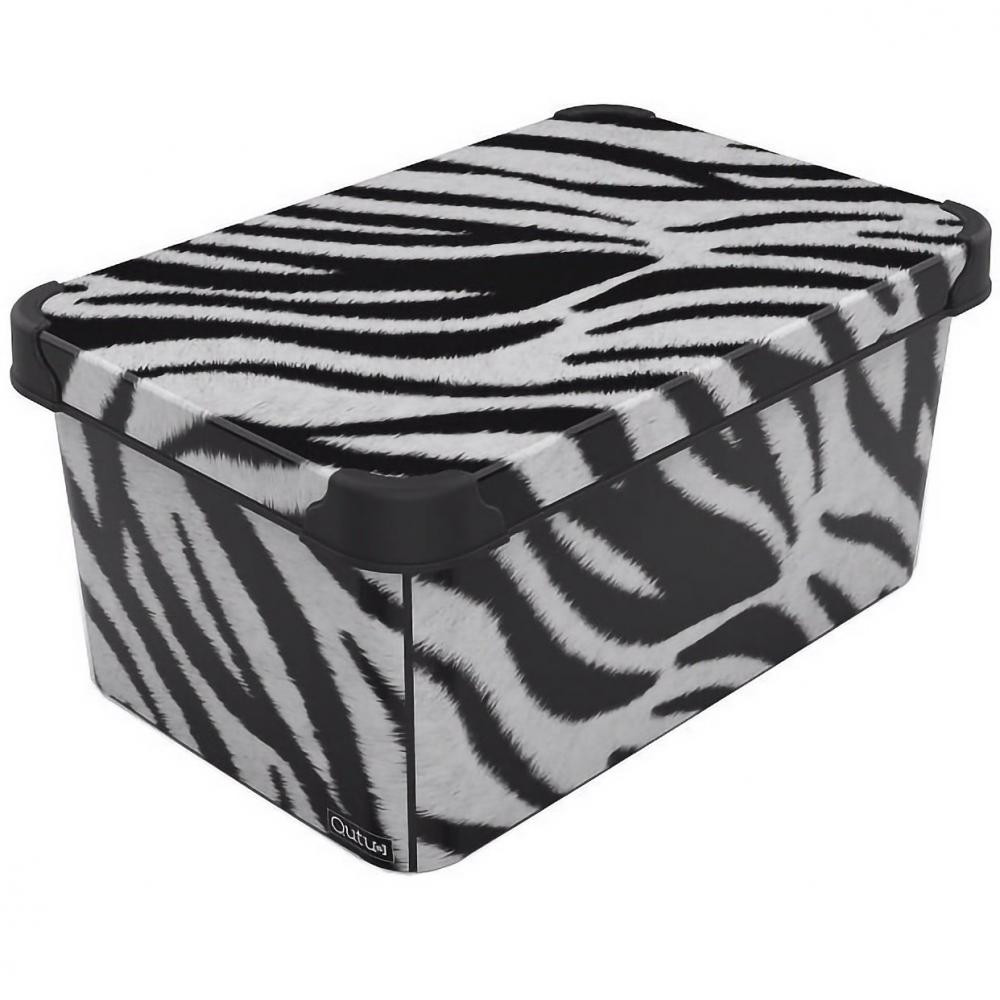 Qutu Коробка  Style Box Zebra, з кришкою, 10 л, 16х23х34.5 см, чорно-біла (STYLE BOX з/кр. ZEBRA 10л.) (8 - зображення 1