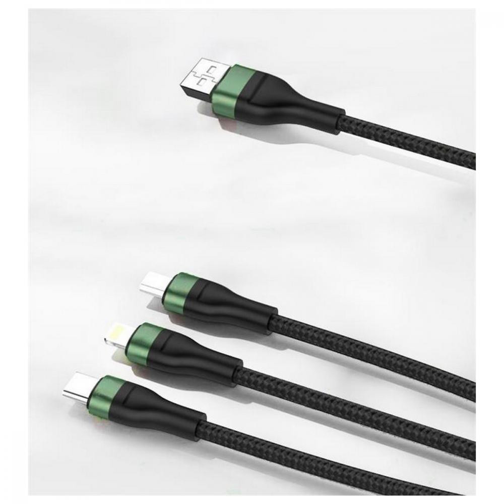 Foneng X78 3-in-1 USB to USB Type-C/Micro USB/Lightning 66W 1.2m Black (X78-CA-3-TIO) - зображення 1