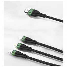 Foneng X78 3-in-1 USB to USB Type-C/Micro USB/Lightning 66W 1.2m Black (X78-CA-3-TIO)