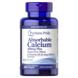 Puritan's Pride Absorbable Calcium 600 mg Plus Magnesium 300 mg 60 softgels
