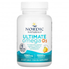 Nordic Naturals Ultimate Omega-D3 Lemon 1000 mg Риб'ячий жир омега-Д3 зі смаком лимона 60 гелевих капсул