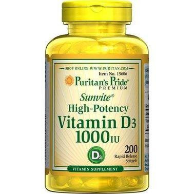 Puritan's Pride Витамин Д3, Vitamin D3, , 1000 МЕ, 200 капсул (PTP-15606) - зображення 1