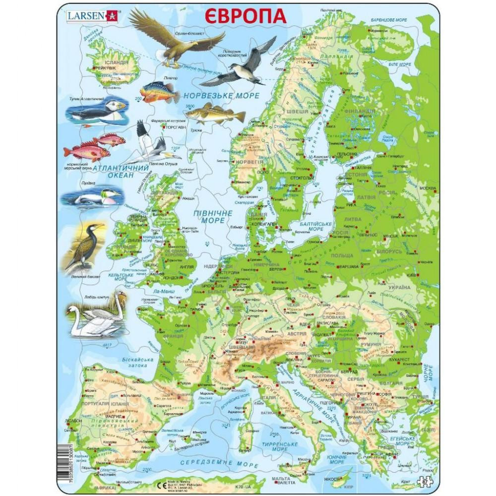 Larsen Пазл рамка-вкладыш  Карта Европы с животными, серия МАКСИ K70-UA - зображення 1