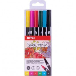 Apli Kids Набор чернильных маркеров  с двумя кисточками, 6 цветов 18062