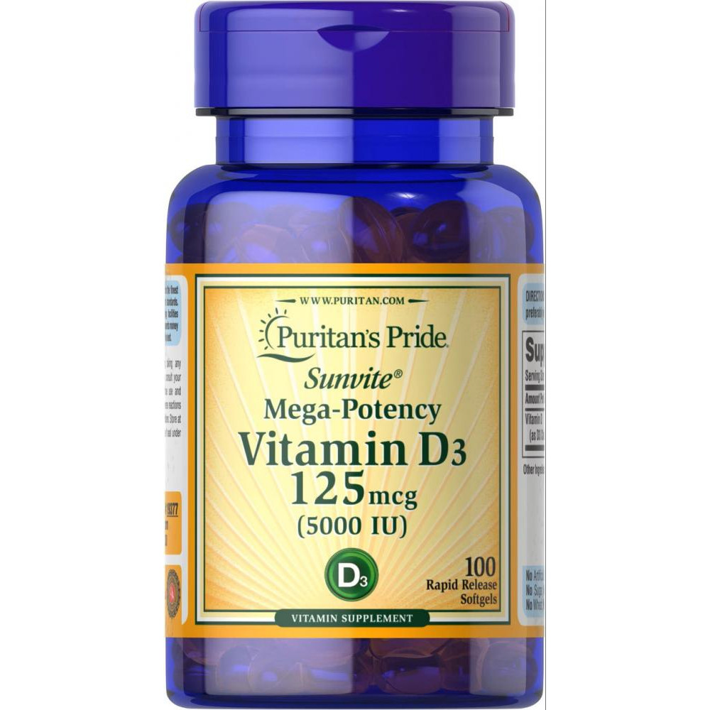 Puritan's Pride Vitamin D3 5000 IU 100 softgel - зображення 1