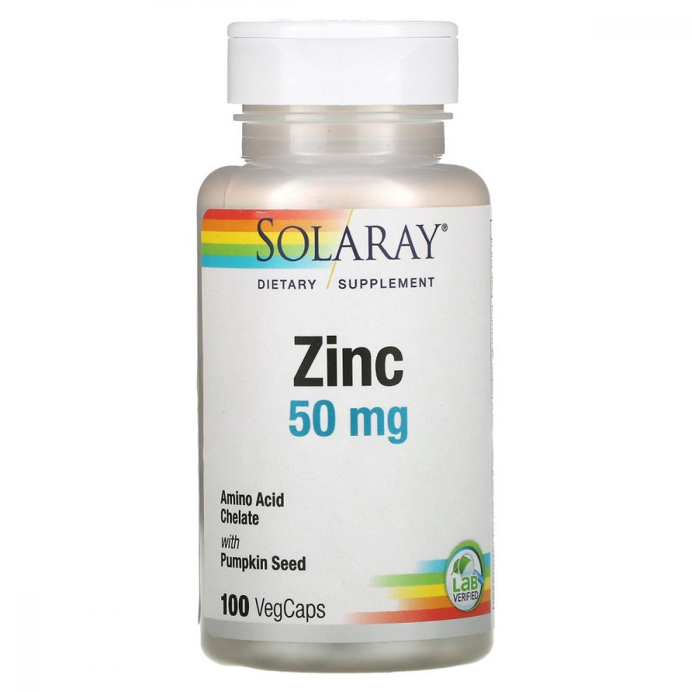 Solaray Хелатный цинк, Zinc, , 50 мг, 100 капсул (SOR-04710) - зображення 1