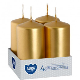 Bispol Набір свічок 4 шт. циліндр  AURA Candles Золотий металік (sw40/80-213)