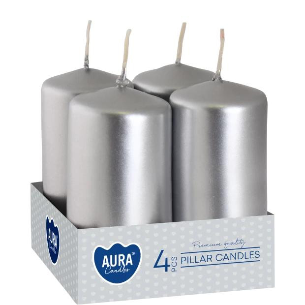 Bispol Набір свічок 4 шт. циліндр  AURA Candles Срібний металік (sw40/80-271) - зображення 1