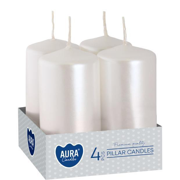 Bispol Набір свічок 4 шт. циліндр  AURA Candles Білий перламутр (sw40/80-190) - зображення 1