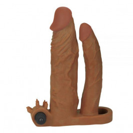 LoveToy Add 2" Vibrating Double Penis Sleeve, Brown (KVL-310338)
