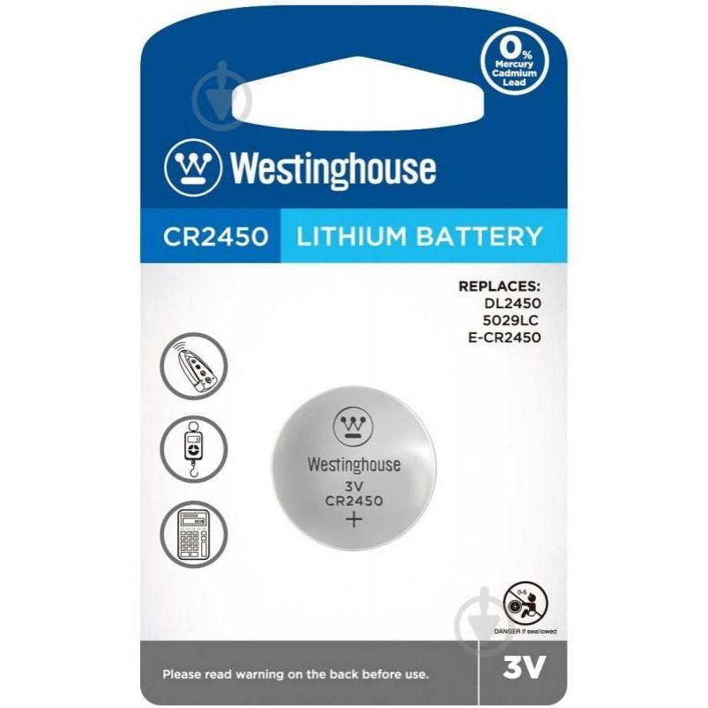 Westinghouse CR2450 bat Lithium 1шт (CR2450-BP1) - зображення 1