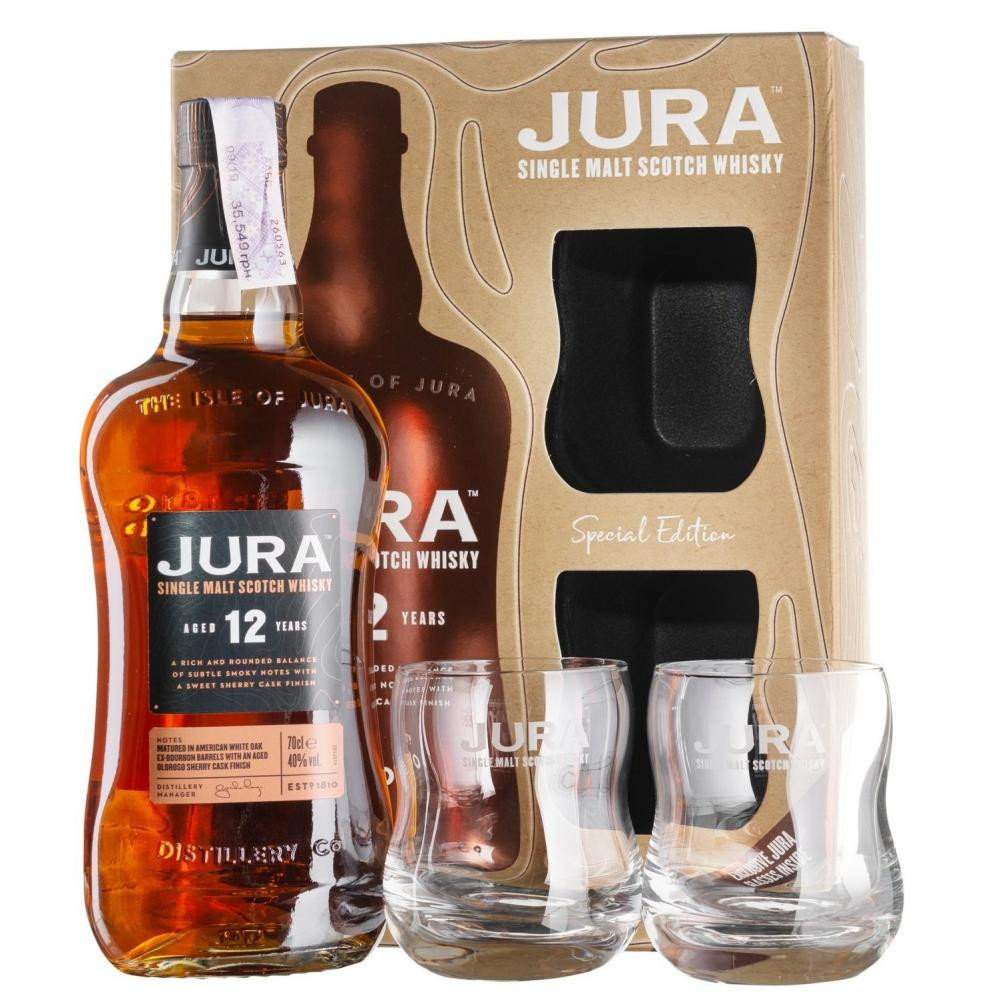 Jura Віскі  12yo Single Malt Scotch Whisky, 40%, 0,7 л + 2 келихи (48042) (5013967014565) - зображення 1