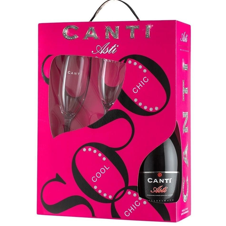 Canti Вино игристое Asti белое сладкое 0.75 л 7% в подарочной упаковке + 2 бокала (8005415050840) - зображення 1