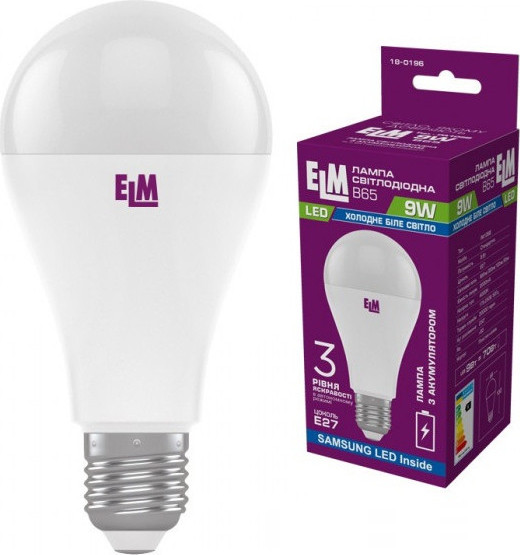 ELM LED B65 9W E27 4000K з акумулятором (18-0196) - зображення 1