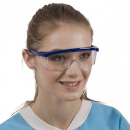 Dochem Захисні окуляри пластикові  регульовані дужки прозорі лінзи синя оправа (6952367903392)