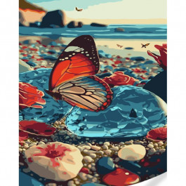 STRATEG Картина за номерами ПРЕМІУМ Метелик на березі моря з лаком та з рівнем розміром 40х50 см GS1535