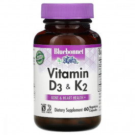 Bluebonnet Nutrition Вітаміни D3 та K2, Vitamins D3 & K2, , 60 вегетаріанських капсул