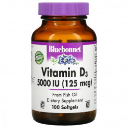 Bluebonnet Nutrition Вітамін D3 5000IU (125 мкг), Vitamin D3, , 100 желатинових капсул