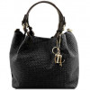 Tuscany Leather Чорна жіноча шкіряна сумка з плетеної шкіри KEYLUCK  Leathe TL141573 Black - зображення 1