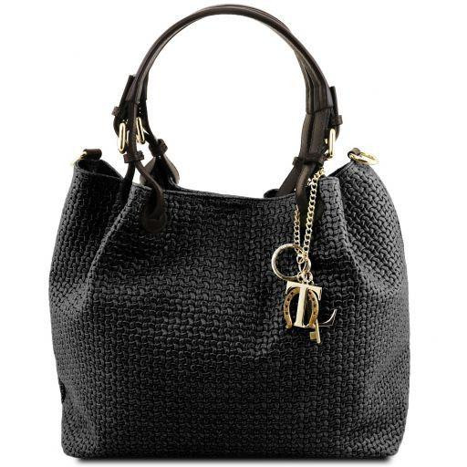 Tuscany Leather Чорна жіноча шкіряна сумка з плетеної шкіри KEYLUCK  Leathe TL141573 Black - зображення 1