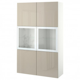 IKEA BESTA Книжкова шафа білий глянцевий/бежеве 120x42x193 (094.888.26)