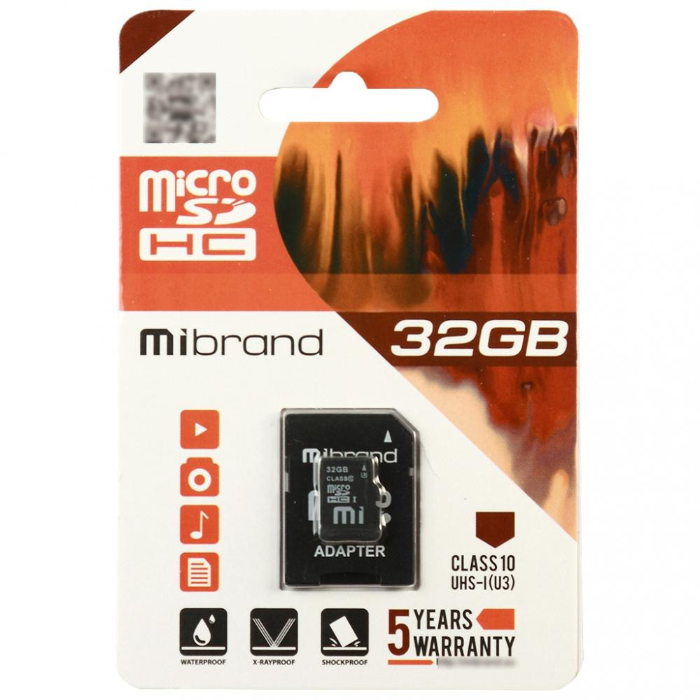 Mibrand 32 GB microSDHC Class 10 UHS-I (U3) + SD Adapter MICDHU3/32GB-A - зображення 1