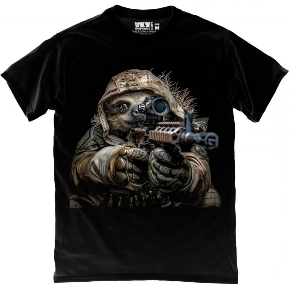 TKT Import Футболка бавовняна чорна з принтом Sloth Marksman in Black  9000290-black M - зображення 1