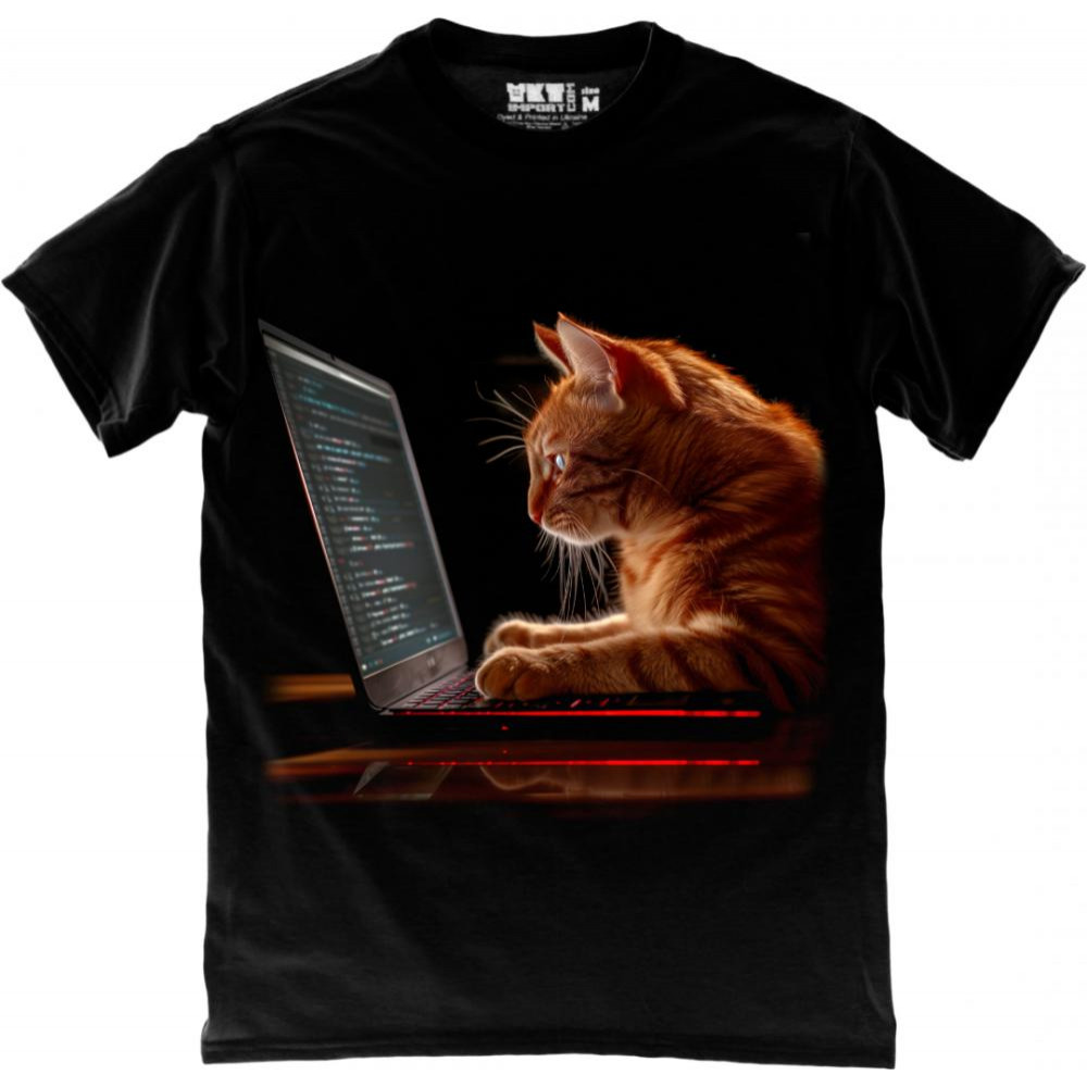 TKT Import Футболка бавовняна чорна з принтом Programmer Cat in Black  9000284-black L - зображення 1