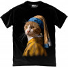 TKT Import Футболка бавовняна чорна з принтом Cat with a Pearl Earring  9000288-black - зображення 1