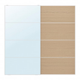 IKEA AULI/MEHAMN Розсувні двері, алюмінієве дзеркало/2 сторони, білий морений дуб, 200x201 см (495.603.06