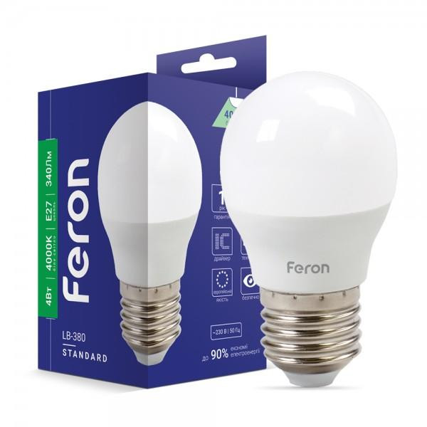 FERON LB-380 LED G45 230V 4W 320Lm E27 4000K (25642) - зображення 1