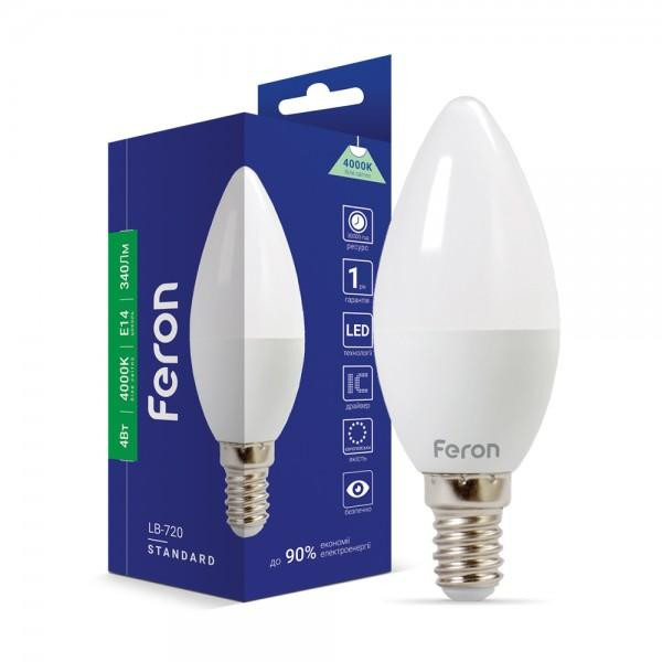 FERON LB-720 LED C37 4W E14 4000K (25644) - зображення 1