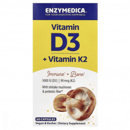 Enzymedica Вітамін D3 + Вітамін K2  60 капсул (ENZ10129)