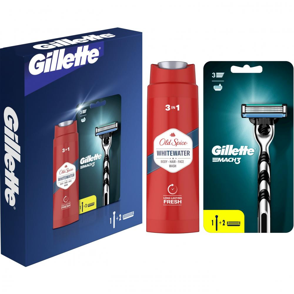 Gillette Подарунковий набір Верстат для гоління чоловічий (бритва)  Mach3 + 2 змінних леза + Гель для душу Ol - зображення 1