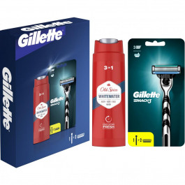 Gillette Подарунковий набір Верстат для гоління чоловічий (бритва)  Mach3 + 2 змінних леза + Гель для душу Ol