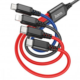 Hoco X76 4-in-1 USB-A to Lightning/Micro-USB/Type-C 1m Black/Red/Blue (6931474768650)