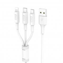 Hoco X25 Soarer 3 in 1 Lightning / Micro USB / USB Type-C 1m White (6957531080176)