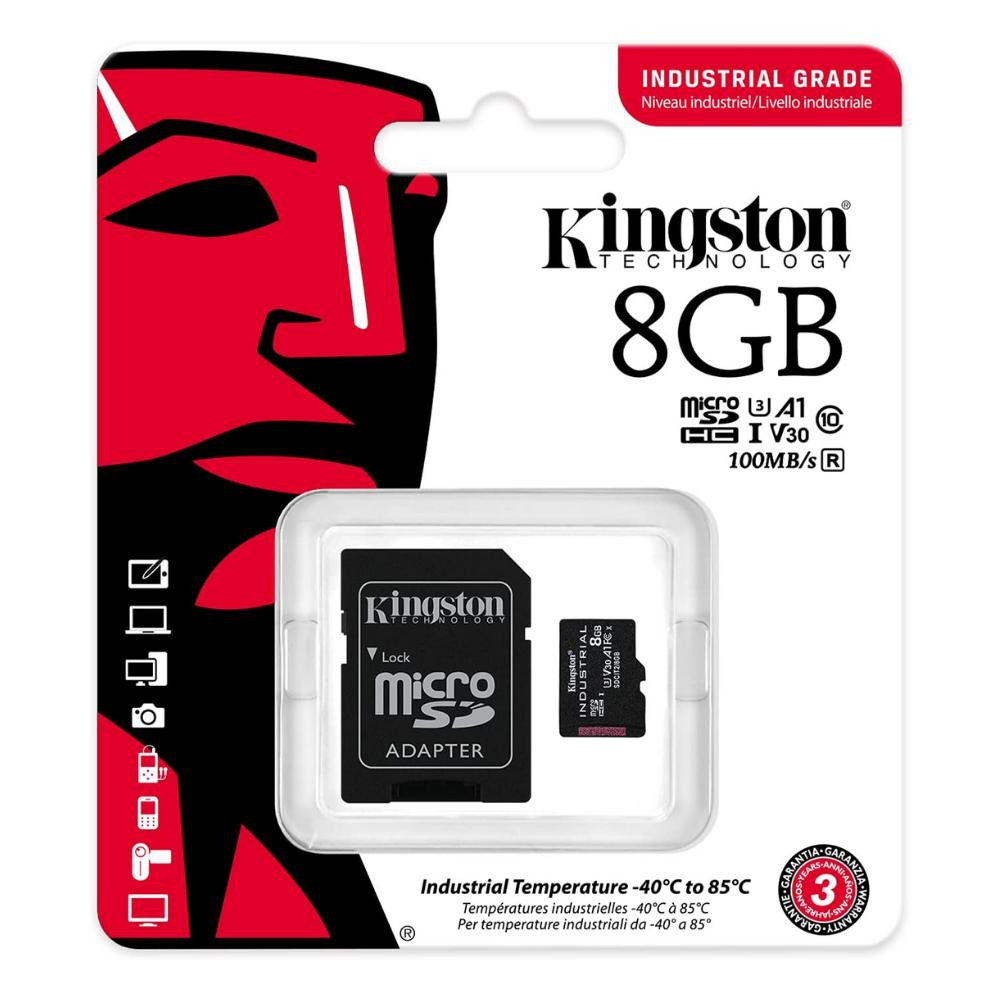 Kingston 8 GB microSDHC UHS-I (U3) V30 A1 Industrial + SD Adapter (SDCIT2/8GB) - зображення 1
