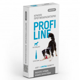 ProVET Краплі  Profiline для собак 10-20 кг, 4 піпетки по 2,0 мл (інсектоакарицид) (PR243103)